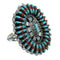Turquoise And Coral Needlepoint Sterling Silver Ring Size 6-1/2 FX91958